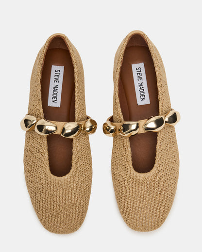 POPPIN Natural Raffia Mary Jane Ballet Women's Flat