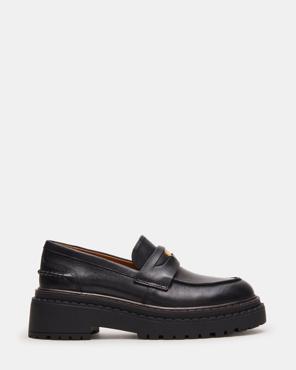 RAFTUS Black Leather Platform Lug Women's Loafer