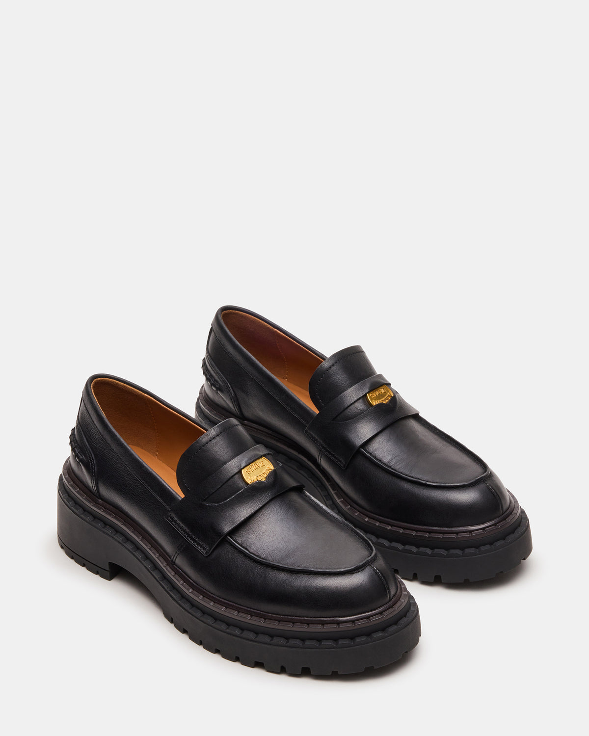 RAFTUS Black Leather Platform Lug Women's Loafer
