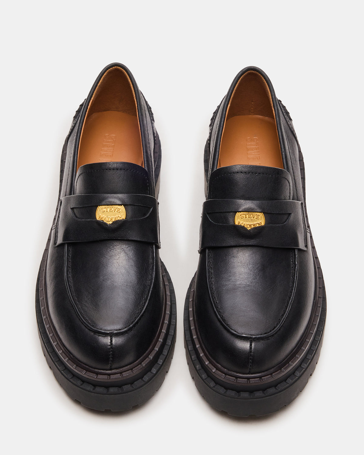 RAFTUS Black Leather Platform Lug Women's Loafer