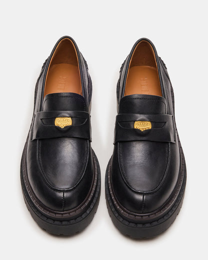 RAFTUS Black Leather Platform Lug Women's Loafer