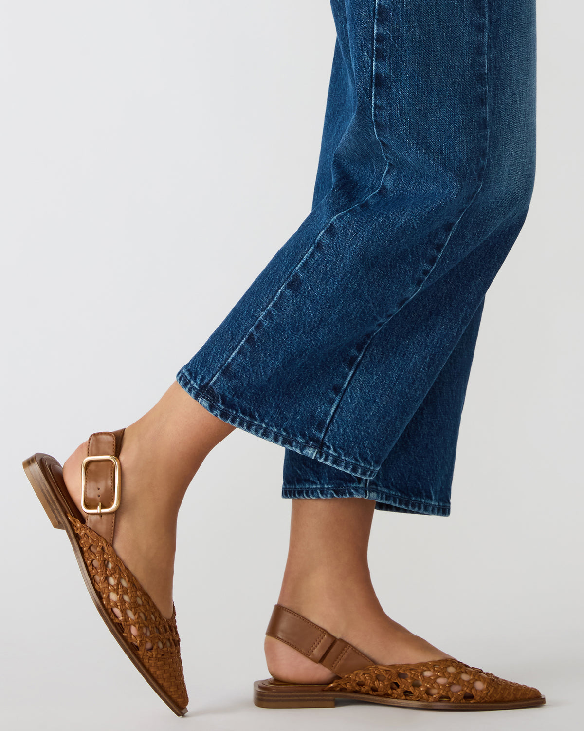 SHAY Woven Cognac Pointed-Toe Slingback Ballet Women's Flat