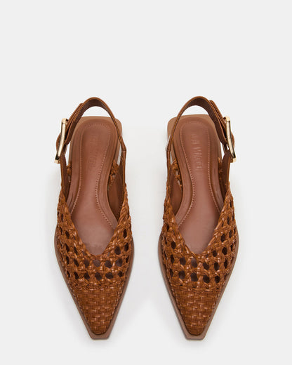 SHAY Woven Cognac Pointed-Toe Slingback Ballet Women's Flat