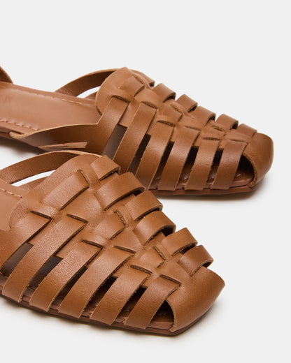 MEDLIN Tan Leather Square-Toe Fisherman Women's Flat