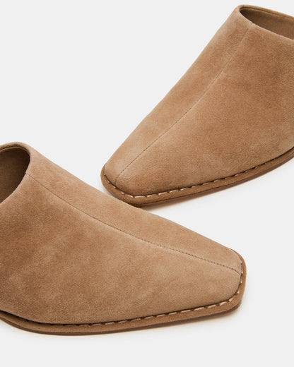 DESSA Taupe Suede Square-Toe Mule Women's Flat