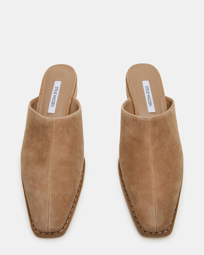 DESSA Taupe Suede Square-Toe Mule Women's Flat