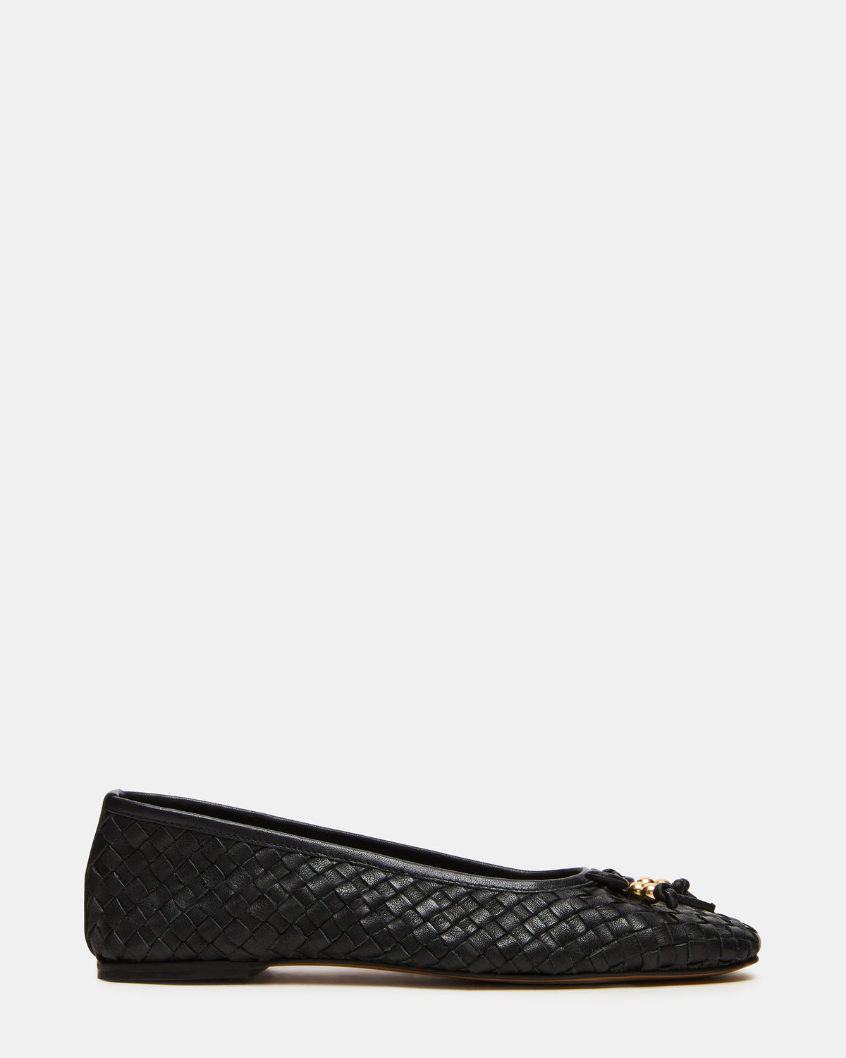 DIVY Black Leather Woven Bow Ballet Round-Toe Women's Flat