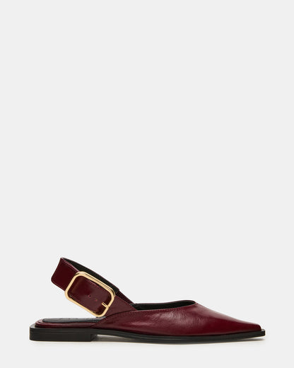 SHAY Burgundy Leather Pointed-Toe Slingback Ballet Women's Flat