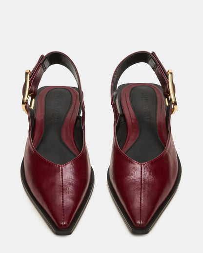 SHAY Burgundy Leather Pointed-Toe Slingback Ballet Women's Flat