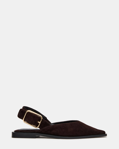 SHAY Brown Suede Pointed-Toe Slingback Ballet Women's Flat