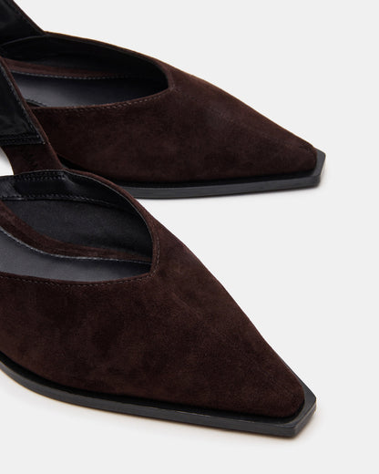 SHAY Brown Suede Pointed-Toe Slingback Ballet Women's Flat