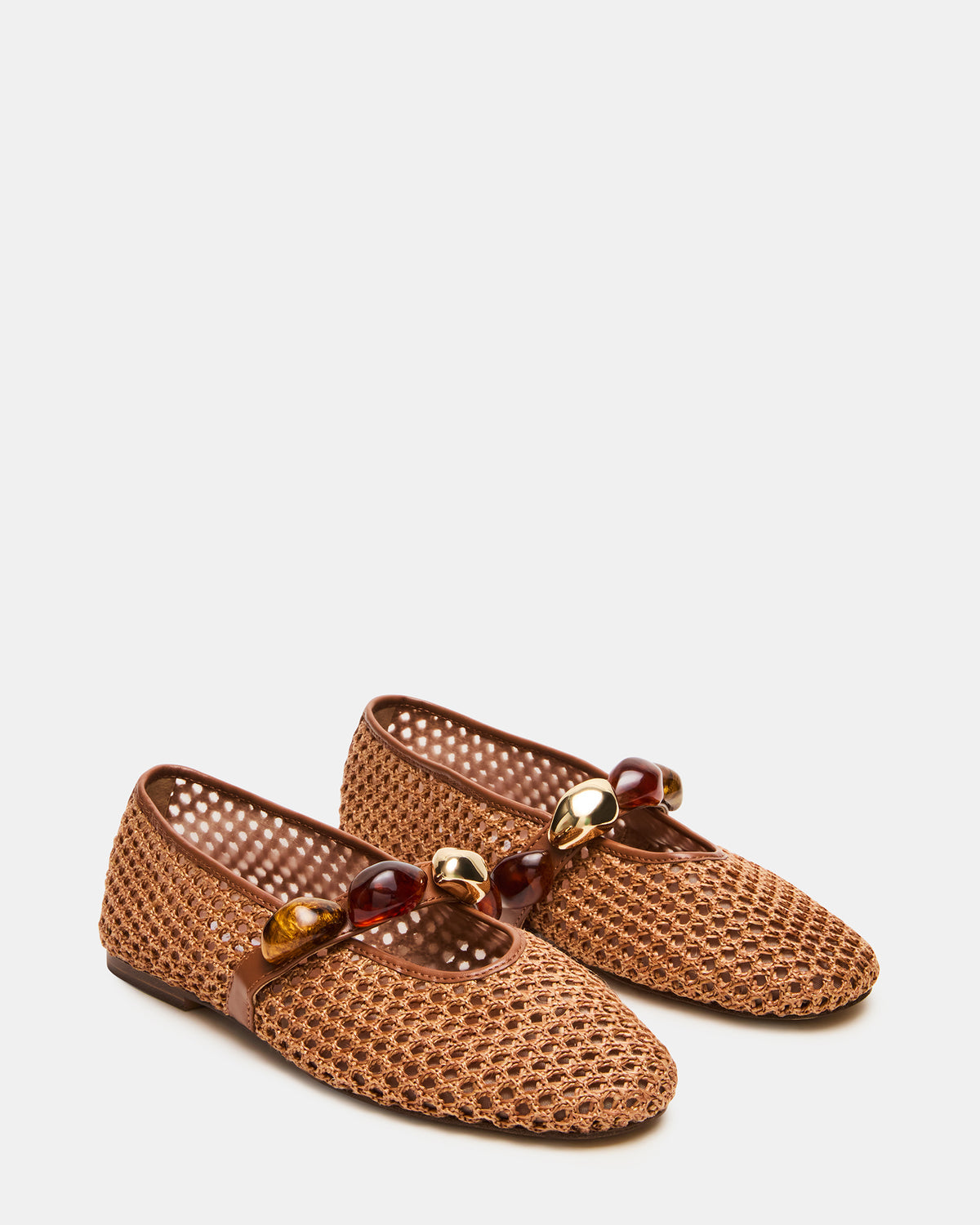 POPPIN Brown Raffia Mary Jane Ballet Women's Flat