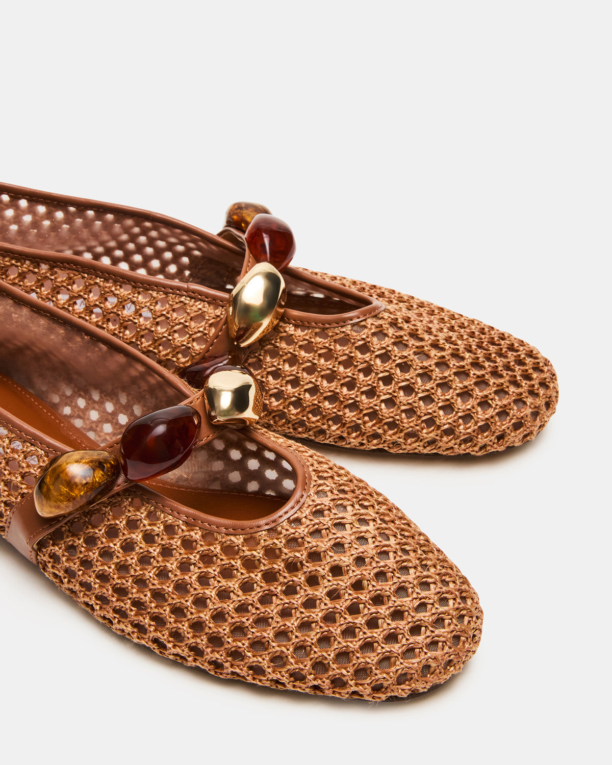 POPPIN Brown Raffia Mary Jane Ballet Women's Flat
