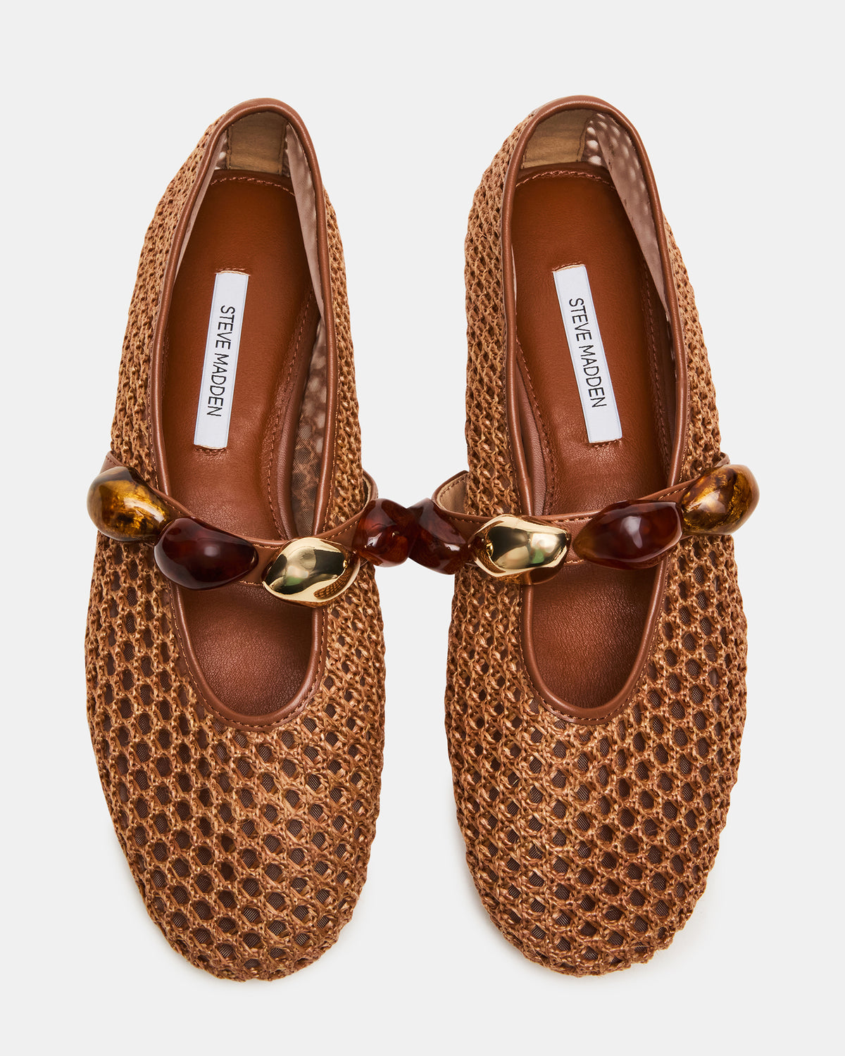 POPPIN Brown Raffia Mary Jane Ballet Women's Flat