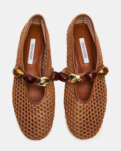POPPIN Brown Raffia Mary Jane Ballet Women's Flat