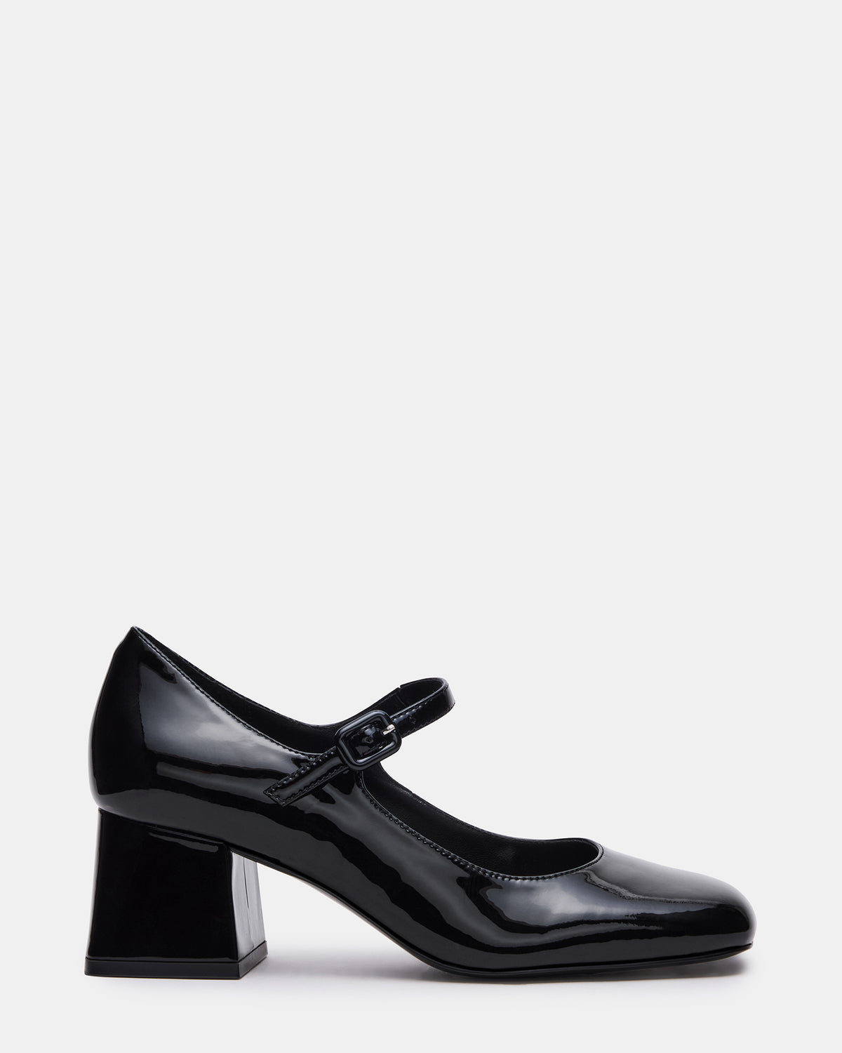 DARCEY Black Patent Square-Toe Mary Jane Block Heel Women's Loafer