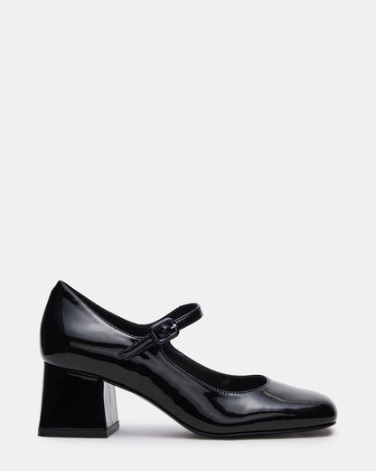 DARCEY Black Patent Square-Toe Mary Jane Block Heel Women's Loafer
