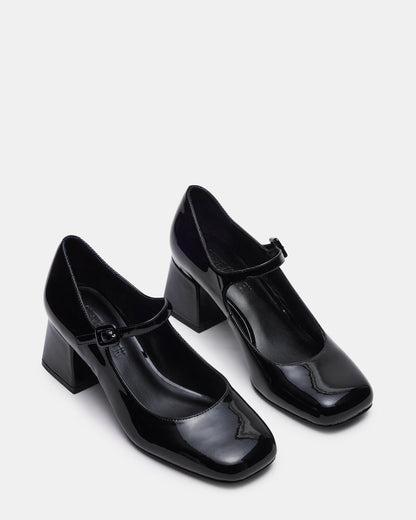 DARCEY Black Patent Square-Toe Mary Jane Block Heel Women's Loafer