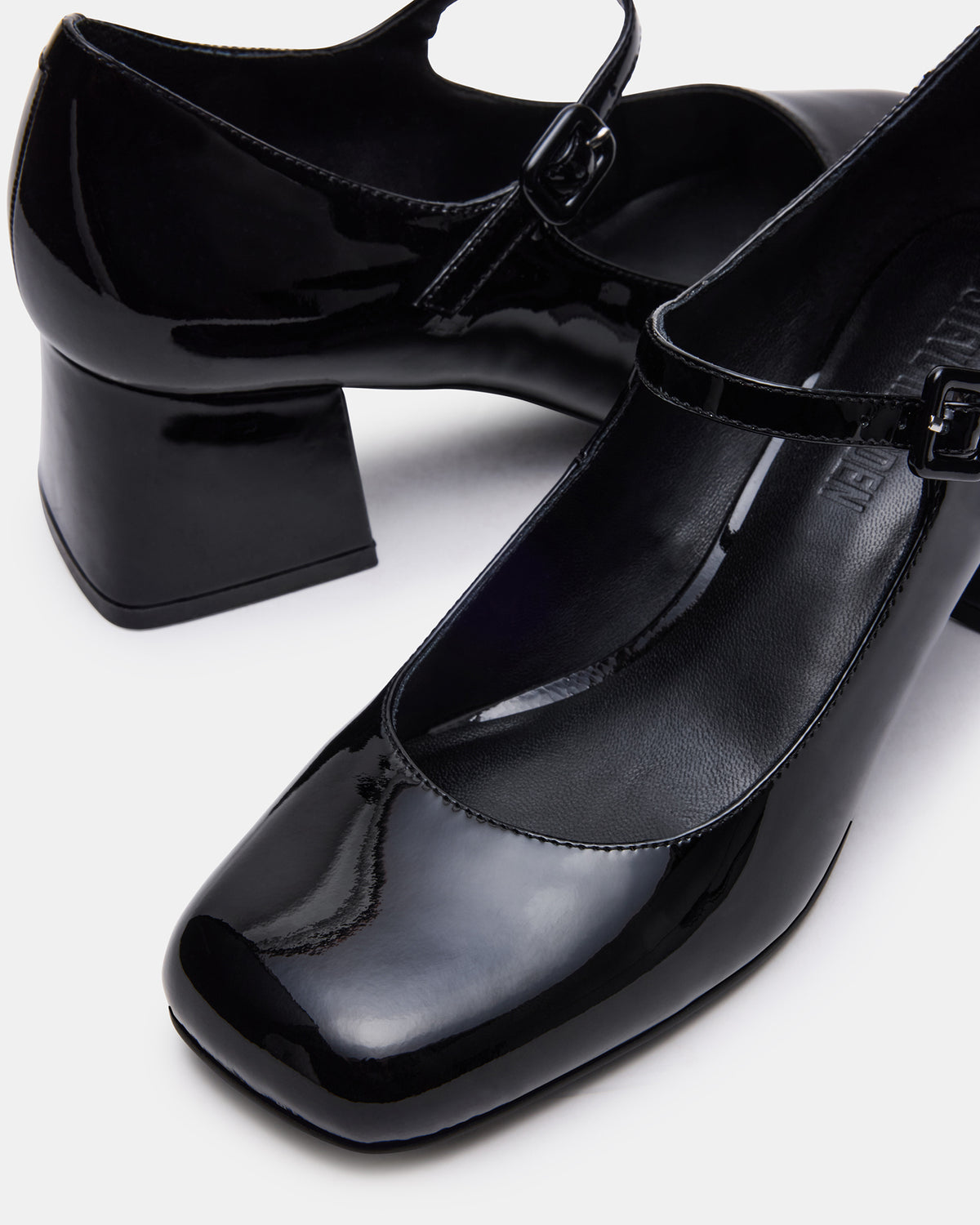 DARCEY Black Patent Square-Toe Mary Jane Block Heel Women's Loafer