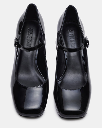 DARCEY Black Patent Square-Toe Mary Jane Block Heel Women's Loafer