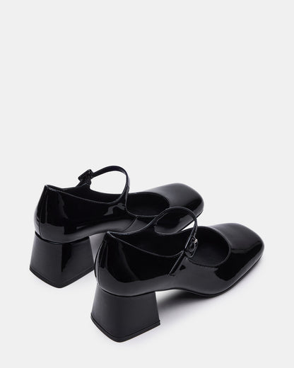 DARCEY Black Patent Square-Toe Mary Jane Block Heel Women's Loafer