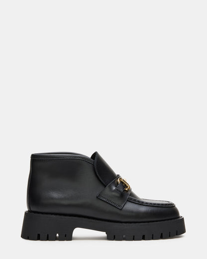 LEON Black Leather Platform Lug Sole Women's Loafer