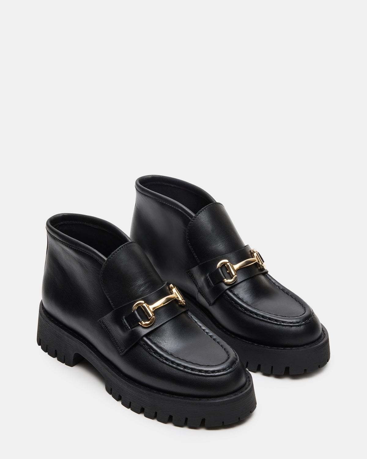 LEON Black Leather Platform Lug Sole Women's Loafer