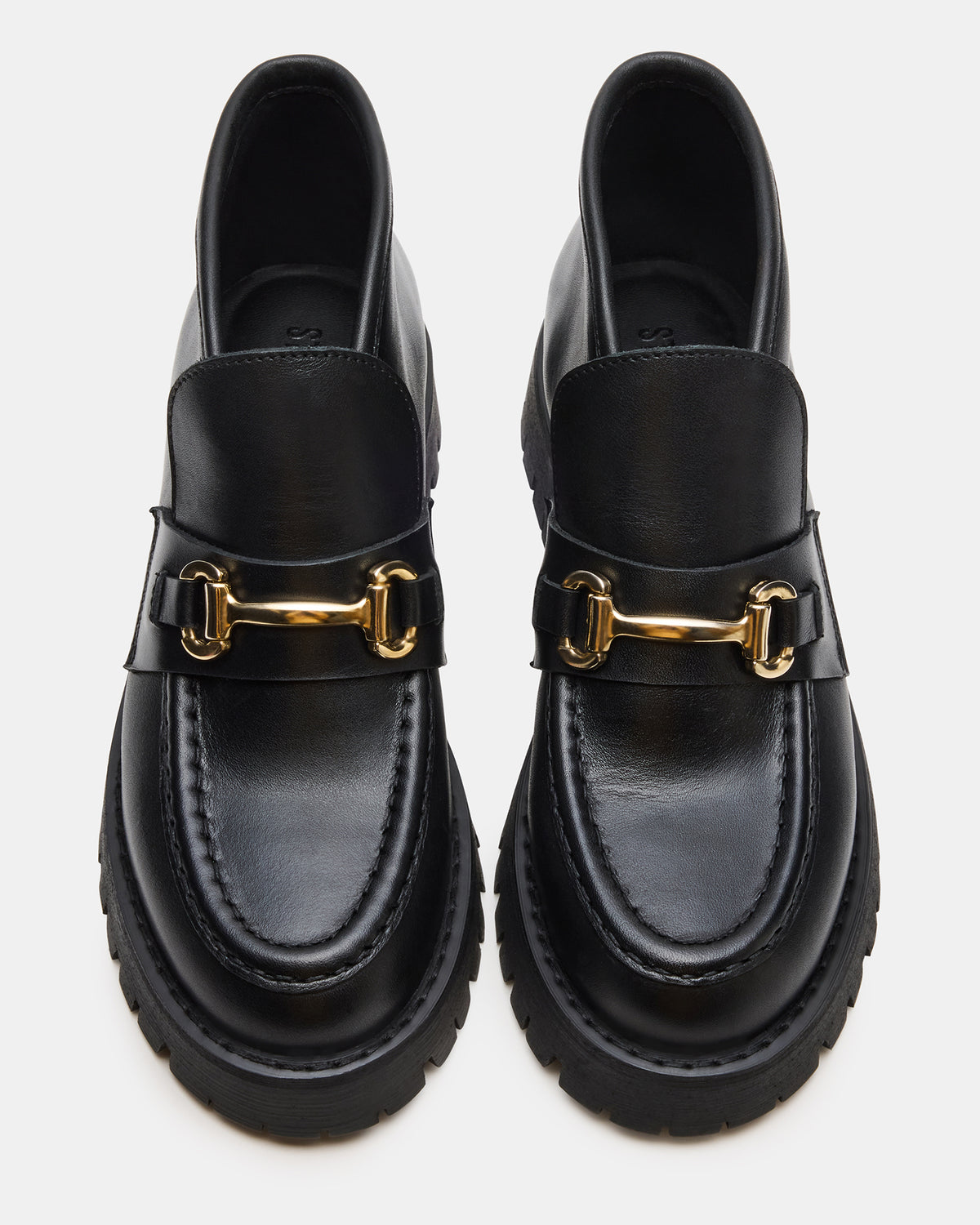 LEON Black Leather Platform Lug Sole Women's Loafer