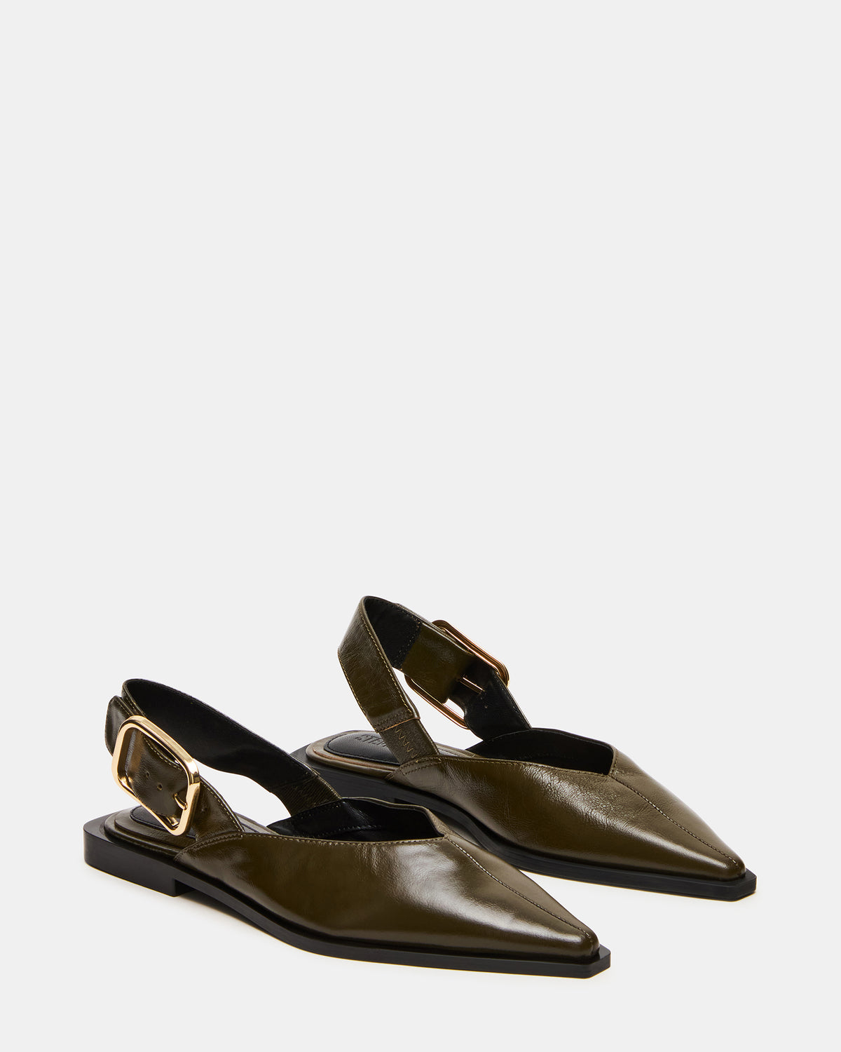 SHAY Olive Leather Pointed-Toe Slingback Ballet Women's Flat