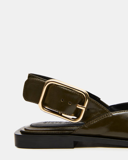 SHAY Olive Leather Pointed-Toe Slingback Ballet Women's Flat
