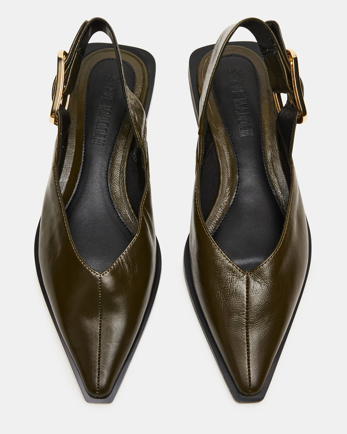 SHAY Olive Leather Pointed-Toe Slingback Ballet Women's Flat