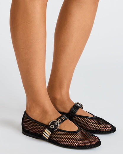 LUCIA Black Mesh Mary Jane Ballet Women's Flat