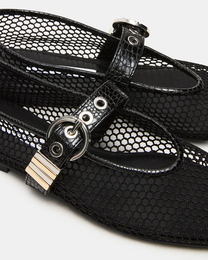 LUCIA Black Mesh Mary Jane Ballet Women's Flat
