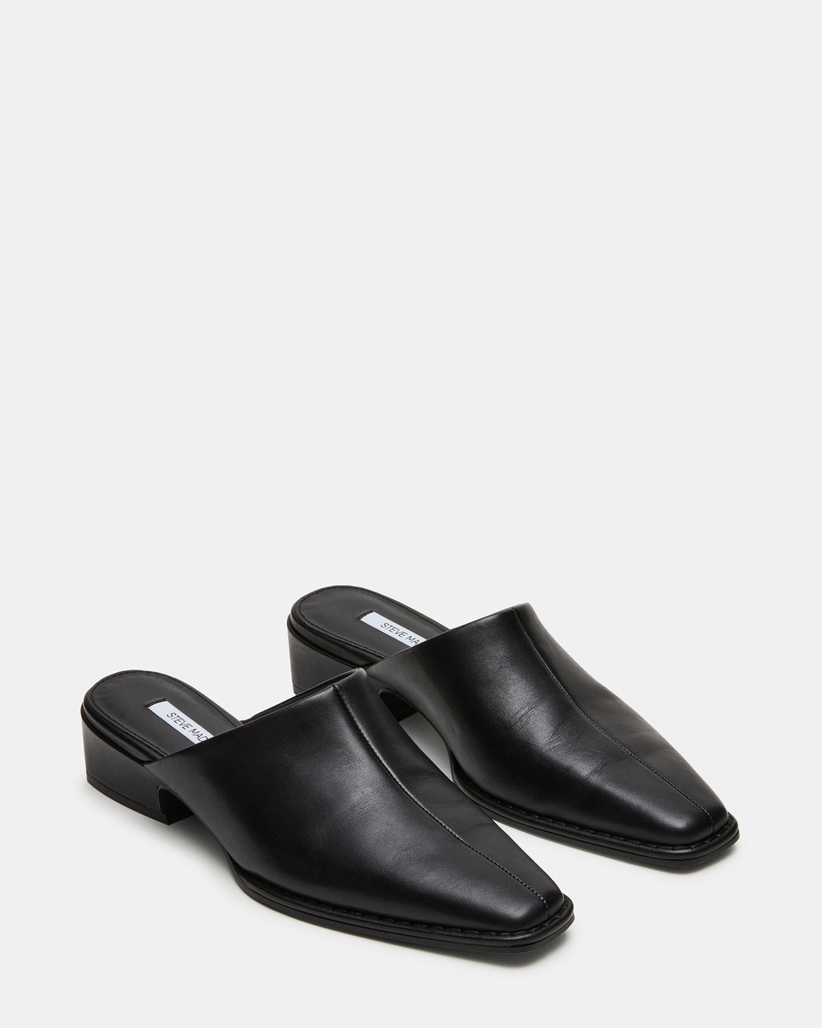 DESSA Black Leather Square-Toe Mule Women's Flat