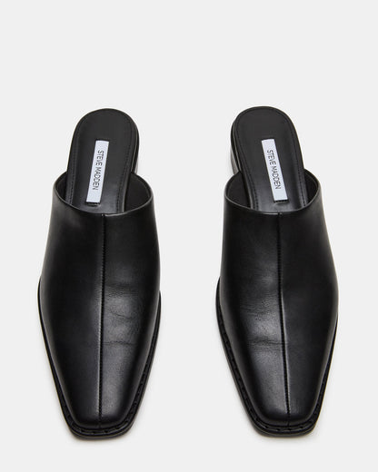 DESSA Black Leather Square-Toe Mule Women's Flat