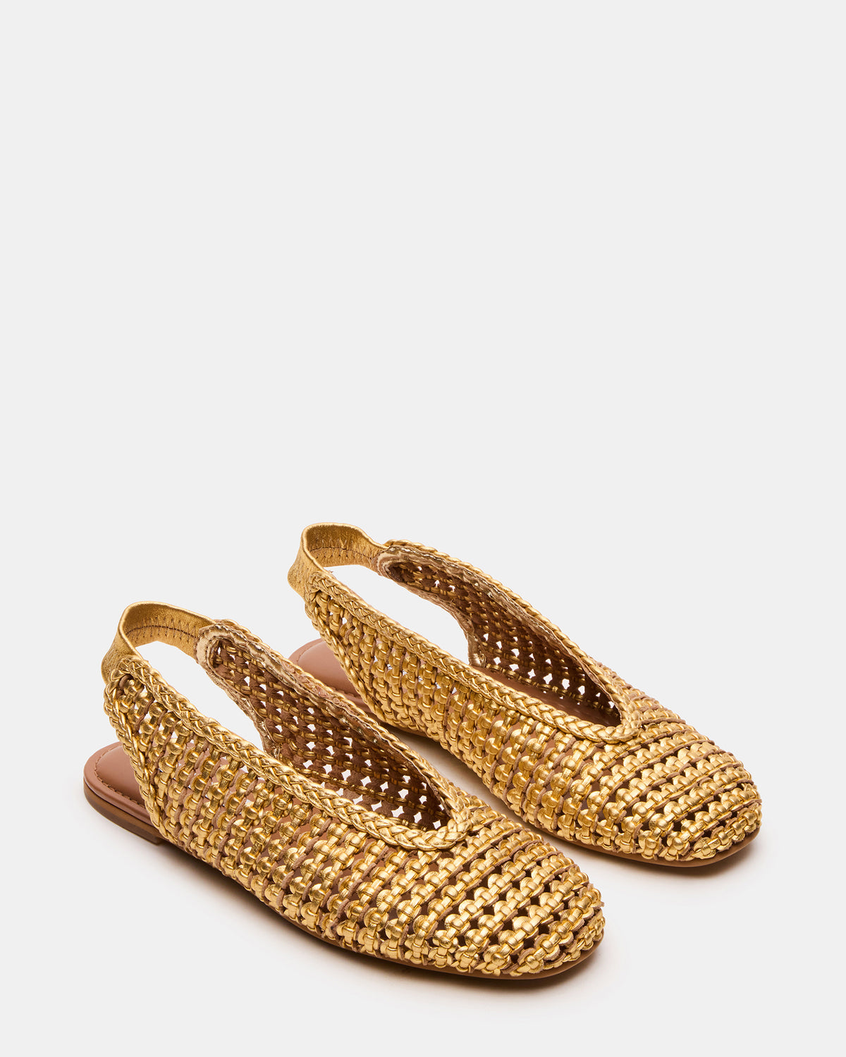 RUMI Gold Leather Woven Slingback Round-Toe Women's Flat