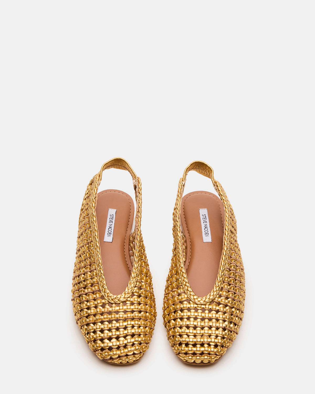 RUMI Gold Leather Woven Slingback Round-Toe Women's Flat