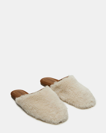 PEARSON Faux Fur Cream Rounded-Toe Slip-On Women's Flat