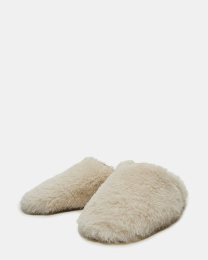 PEARSON Faux Fur Cream Rounded-Toe Slip-On Women's Flat