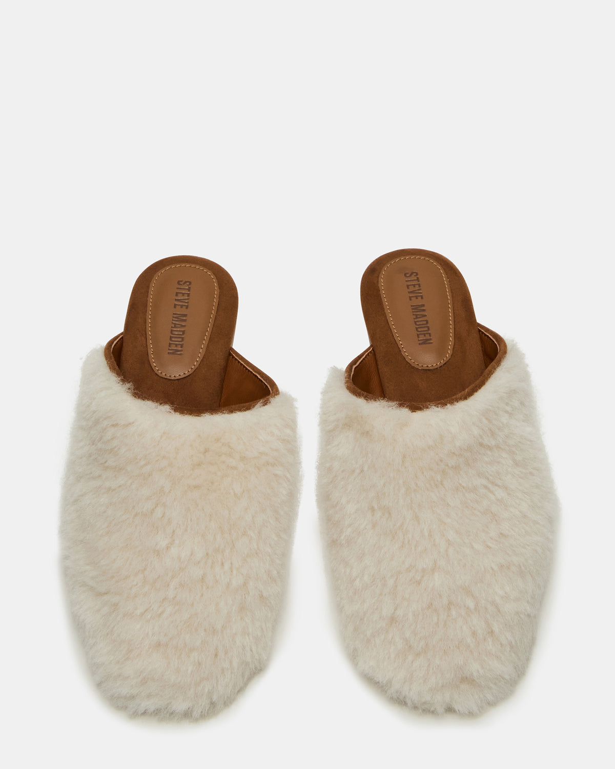 PEARSON Faux Fur Cream Rounded-Toe Slip-On Women's Flat