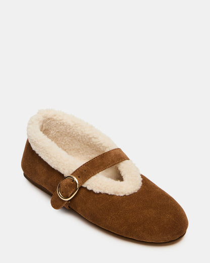 LODGE Chestnut Suede Mary Jane Round-Toe Women's Flat