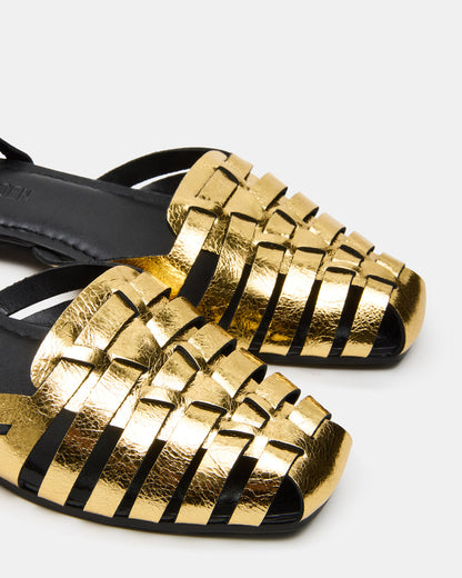 MEDLIN Gold Leather Square-Toe Fisherman Women's Flat