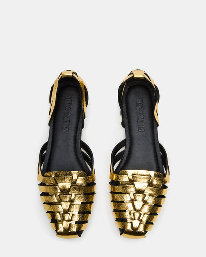 MEDLIN Gold Leather Square-Toe Fisherman Women's Flat