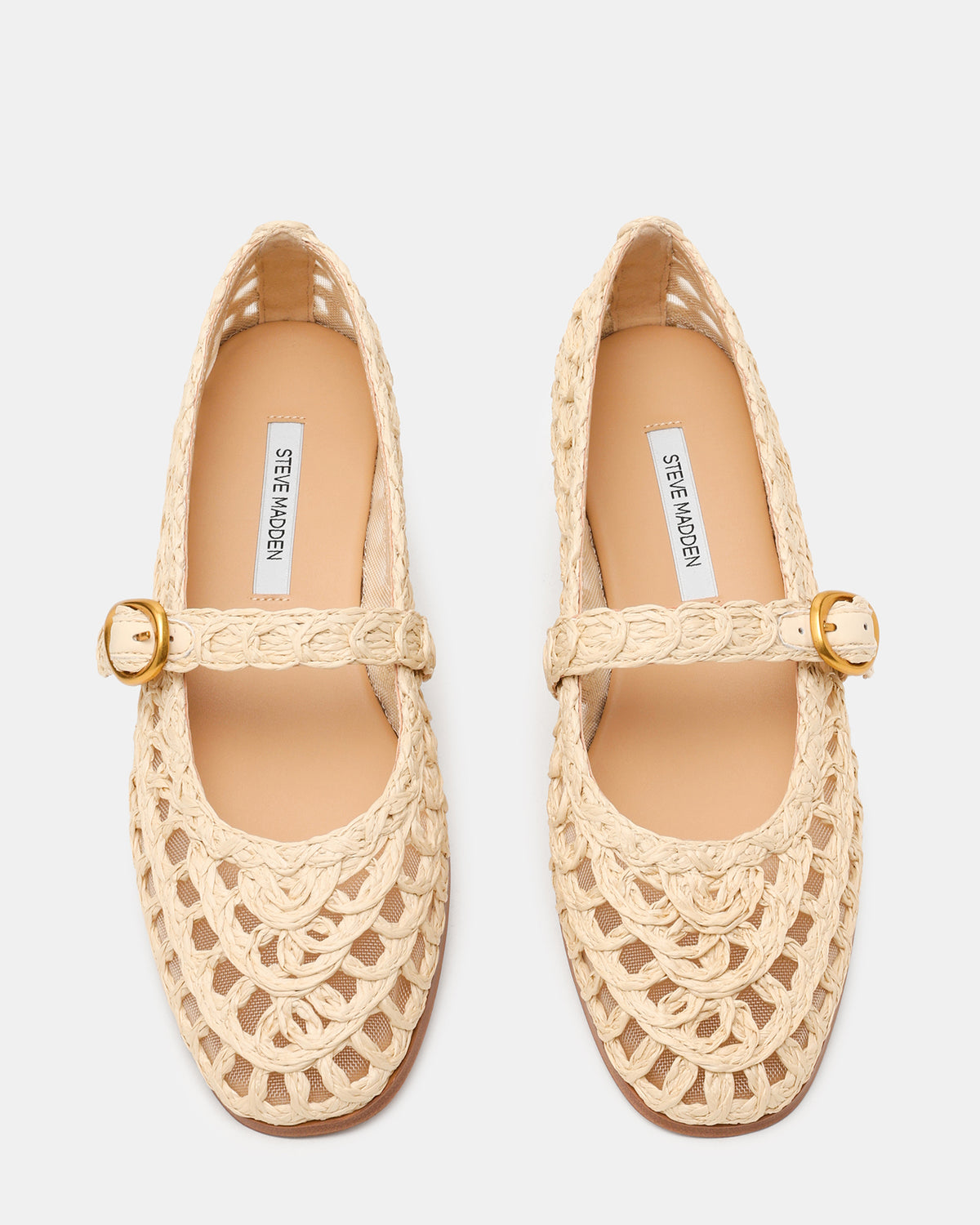 MELODY Natural Raffia Mary Jane Woven Buckle Round-Toe Women's Flat