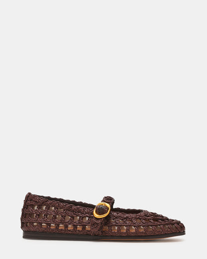 MELODY Brown Raffia Mary Jane Woven Buckle Round-Toe Women's Flat