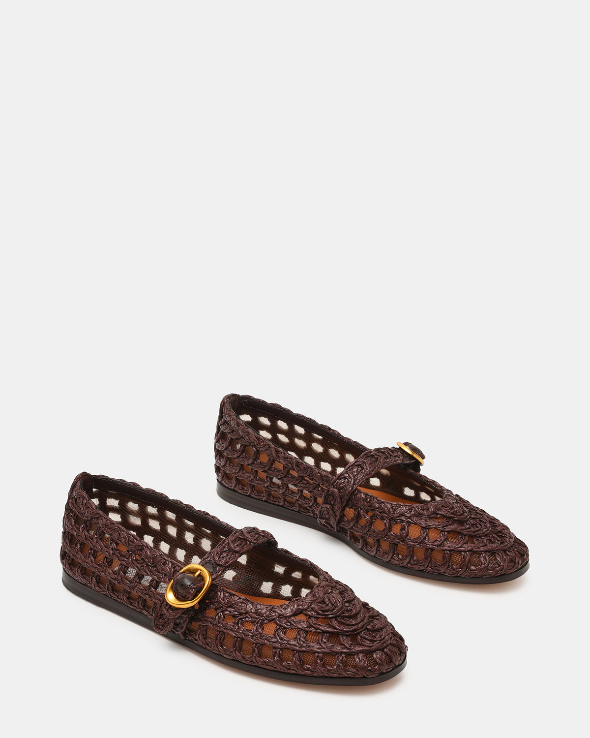 MELODY Brown Raffia Mary Jane Woven Buckle Round-Toe Women's Flat