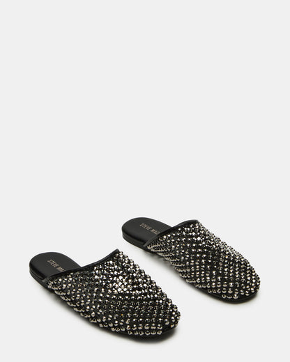 PEARSON Black Rhinestones Rounded-Toe Slip-On Women's Flat