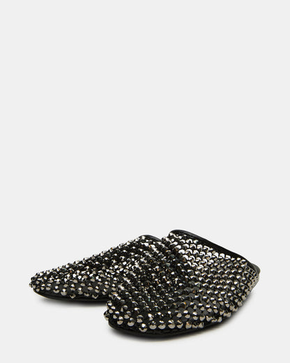 PEARSON Black Rhinestones Rounded-Toe Slip-On Women's Flat