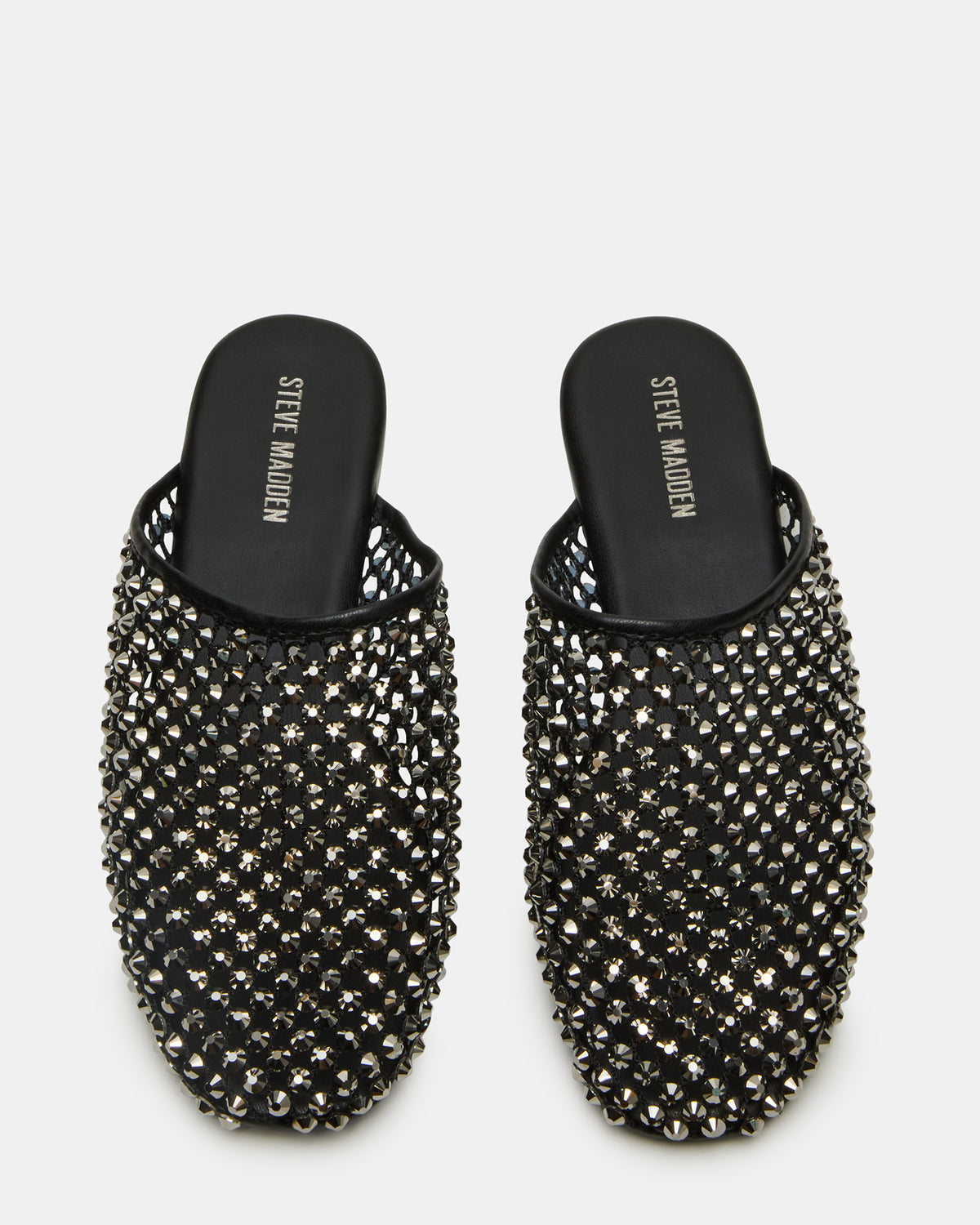 PEARSON Black Rhinestones Rounded-Toe Slip-On Women's Flat
