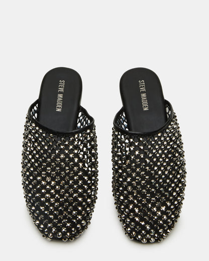 PEARSON Black Rhinestones Rounded-Toe Slip-On Women's Flat